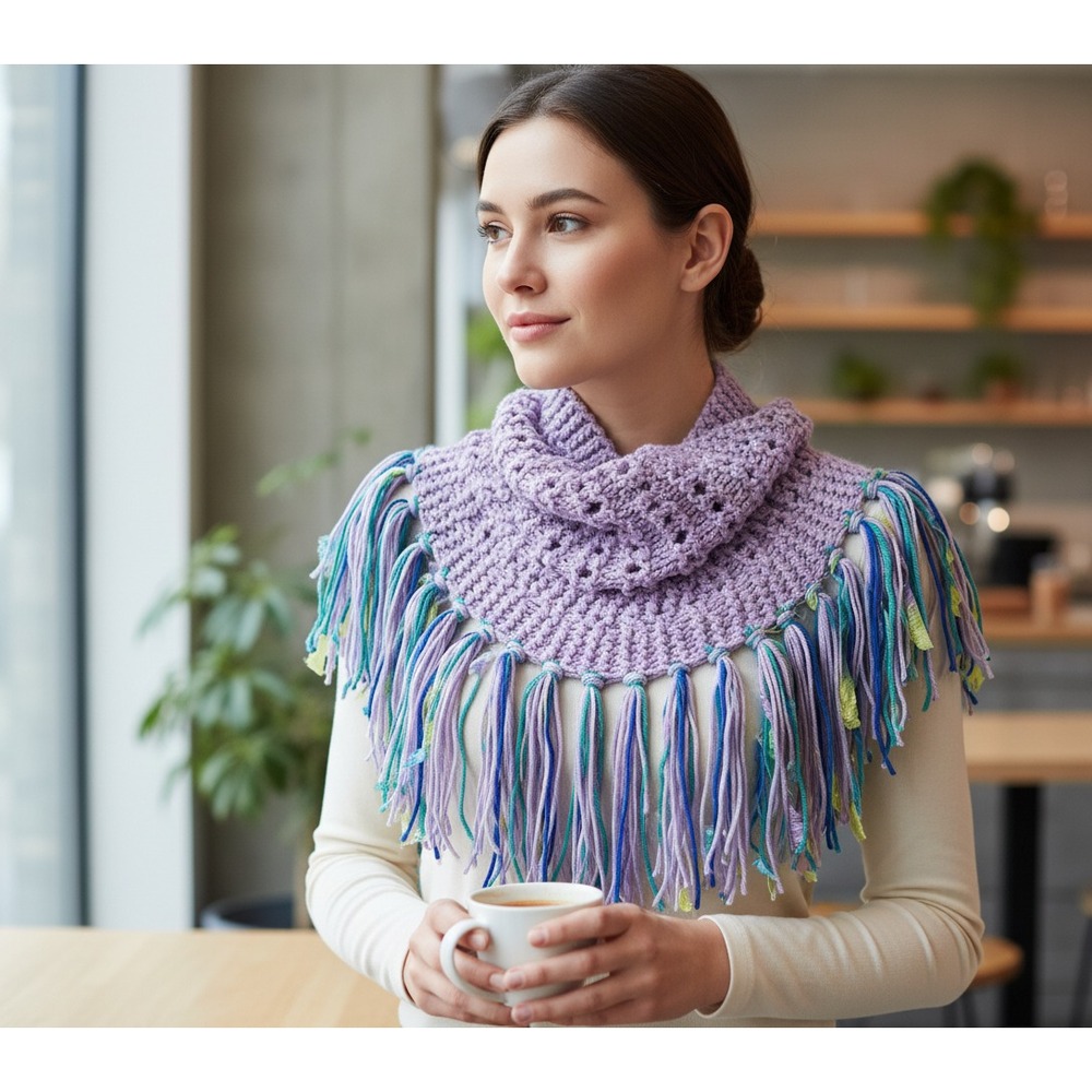 NEW Cowl Scarf Hand Knitted Purple Metallic‎ Boho Fairy Whimsy Artsy Glam Indie
